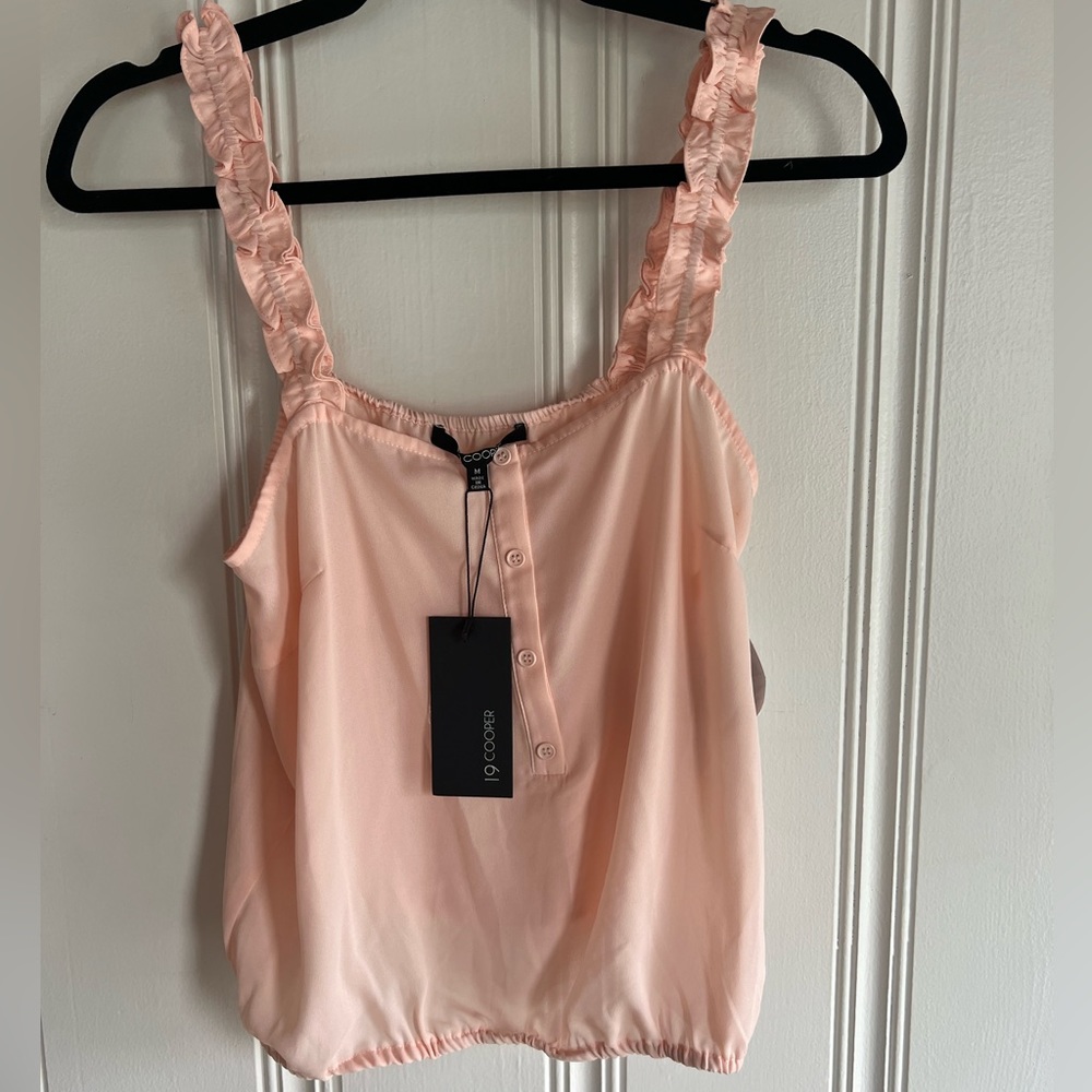 NWT Blush Ruffle Chiffon Tank Cropped Blouse with Button Detail